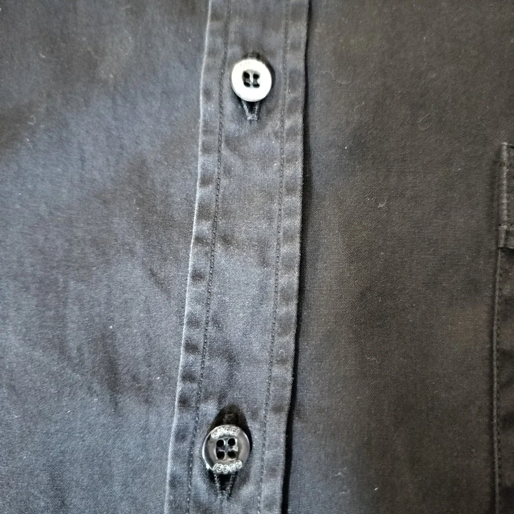 Gucci Mens Skinny Fit Button Down Shirt Black Web Stripe Pocket Size 42 16.5